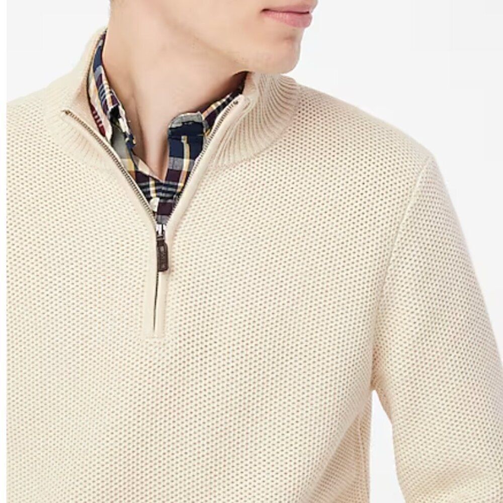 J. Crew Factory ca561 Cotton honeycomb knit half-zip in natural NWT size medium - Picture 2 of 10